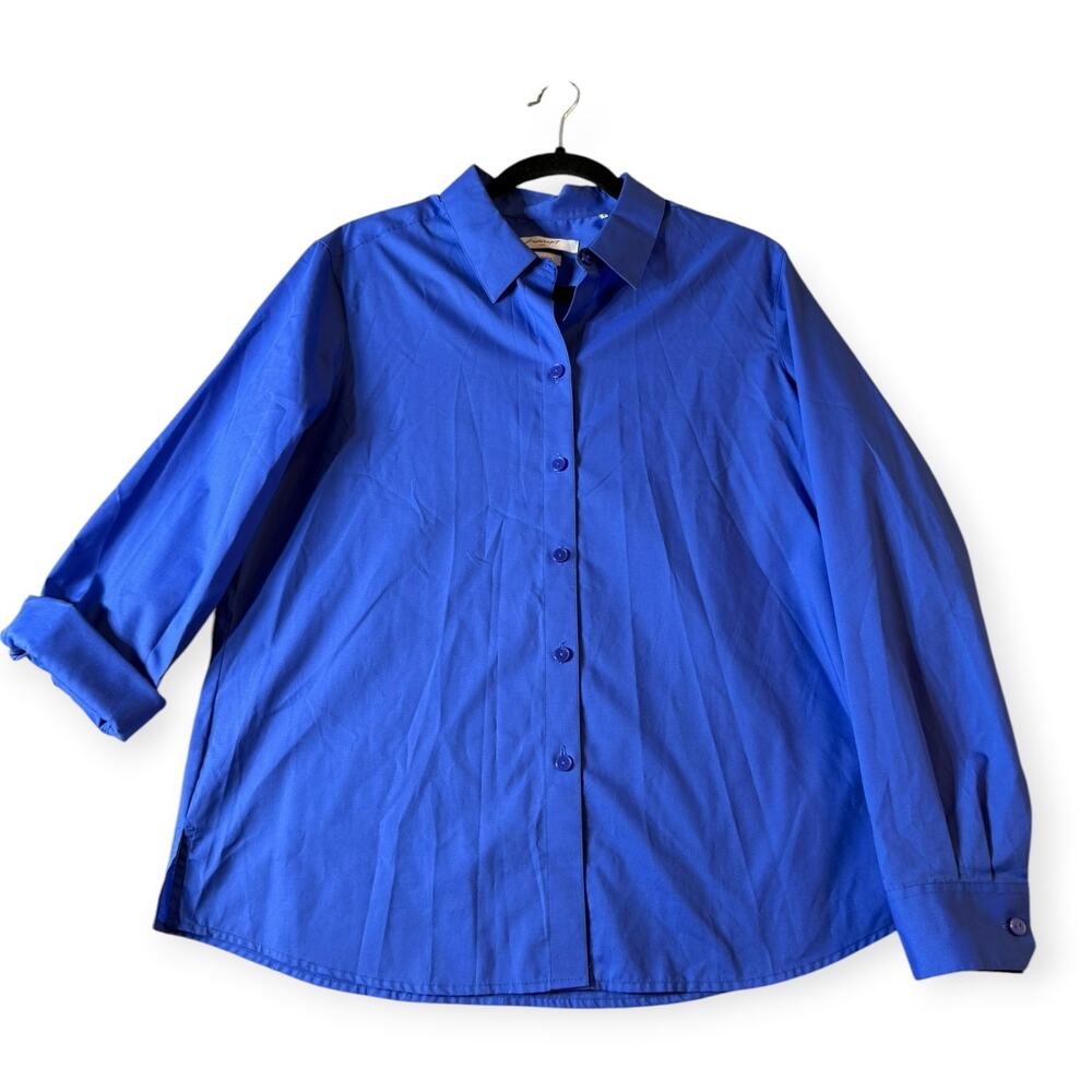 Foxcroft NYC Long Sleeve Button Up, Blue, Wrinkle Free, Women's 16